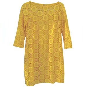 TRINA TURK Sunshine Yellow Lace Sheath Dress with Three Quarter Sleeves Size 4
